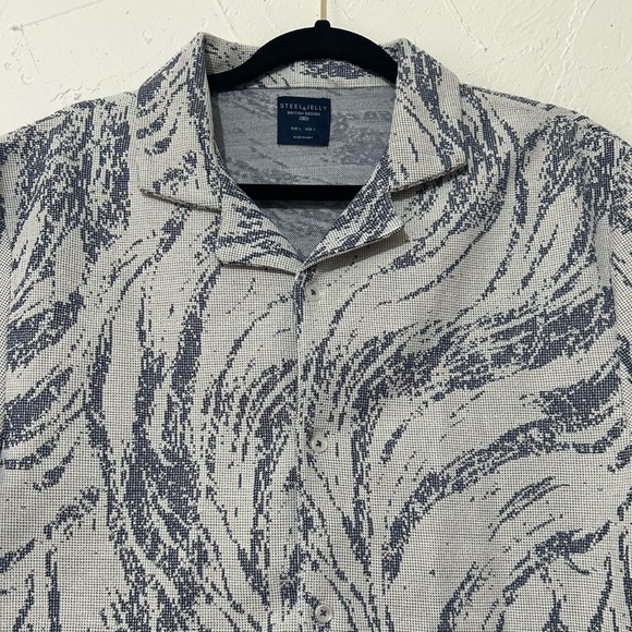 Steel & Jelly Men’s Pinner Wave Effect Short Sleeve Blue Shirt Sz Medium - Picture 6 of 9